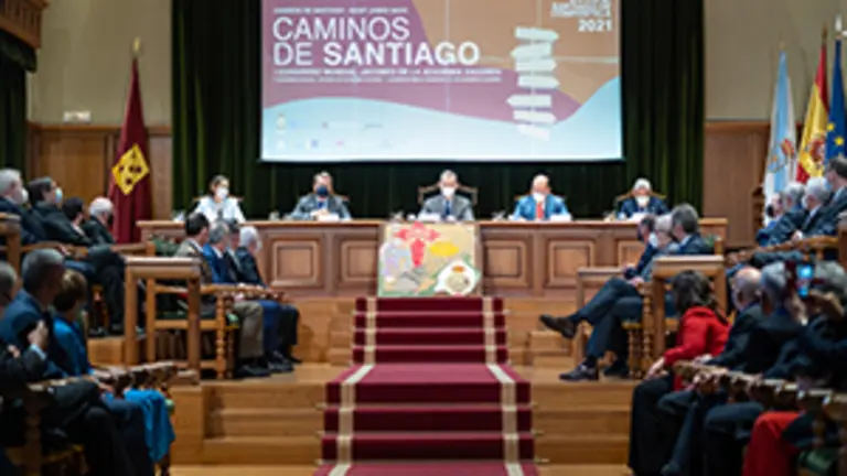 O presidente da Xunta, Alberto N&uacute;&ntilde;ez Feij&oacute;o, acompa&ntilde;a &aacute; S. M. o Rei Felipe VI, na inauguraci&oacute;n do I Congreso Mundial Xacobeo da Academia Xacobea. , Santiago de Compostela, 03/06/21.