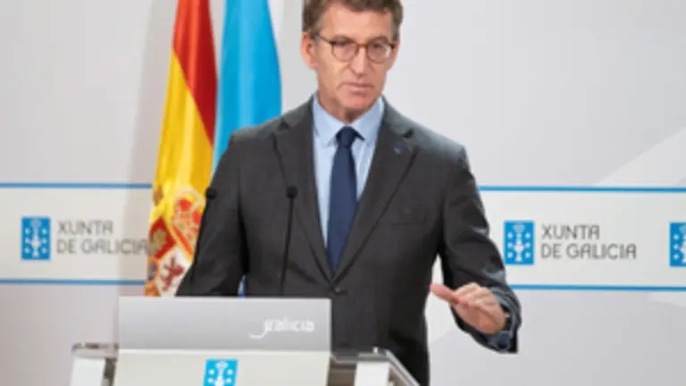 O titular do Goberno galego, Alberto N&uacute;&ntilde;ez Feij&oacute;o, durante a rolda de prensa posterior &aacute; reuni&oacute;n semanal do Consello da Xunta. San Caetano, Santiago de Compostela, 18/11/21.