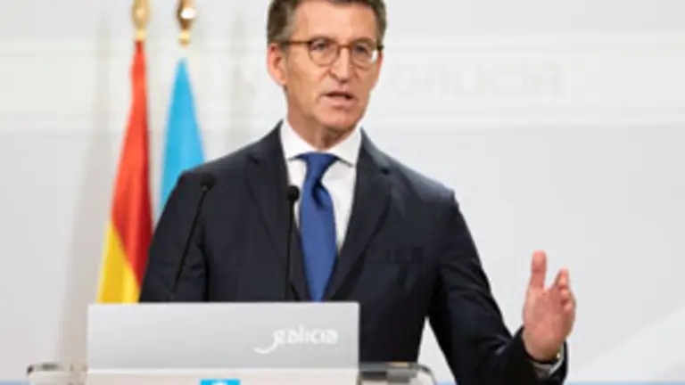 O titular do Goberno galego, Alberto N&uacute;&ntilde;ez Feij&oacute;o, durante a rolda de prensa posterior &aacute; reuni&oacute;n semanal do Consello da Xunta. San Caetano, Santiago de Compostela, 29/12/21.