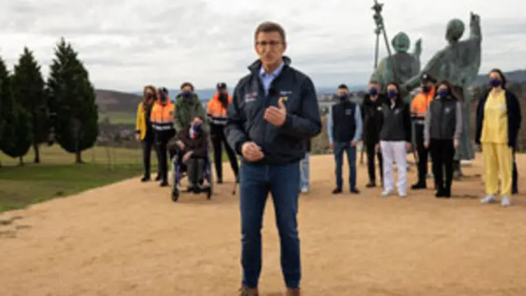 O presidente da Xunta, Alberto N&uacute;&ntilde;ez Feij&oacute;o, durante a s&uacute;a mensaxe de Fin de Ano de 2021. Monte do Gozo, Santiago de Compostela, 21/12/21.