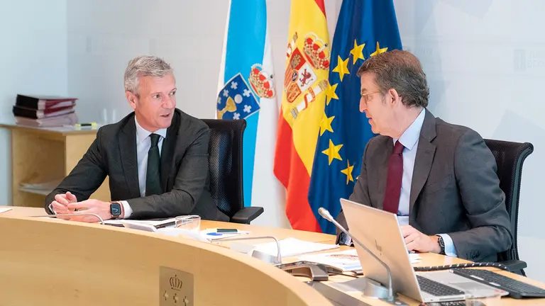 O titular do Goberno galego, Alberto N&uacute;&ntilde;ez Feij&oacute;o, preside a reuni&oacute;n do Consello da Xunta. Edificio Administrativo de San Caetano, Santiago de Compostela, 05/05/22.