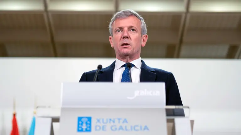 O presidente da Xunta, Alfonso Rueda, durante a rolda de prensa posterior &aacute; reuni&oacute;n semanal do Consello da Xunta. San Caetano, Santiago de Compostela, 05/04/23.