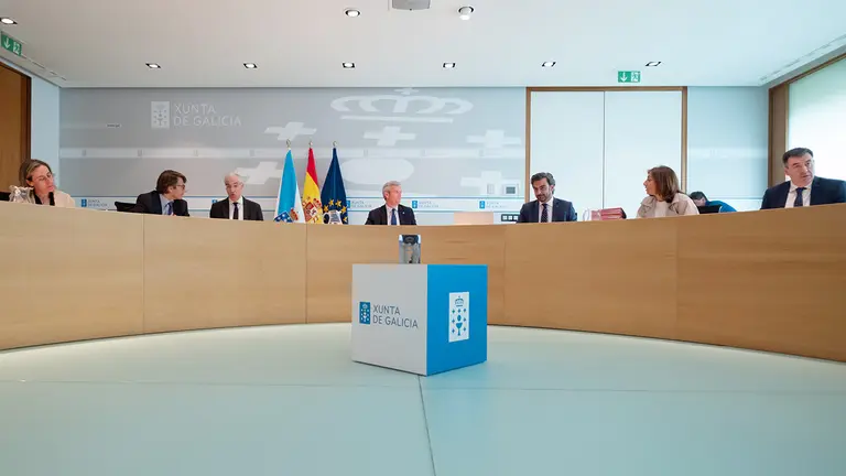 O presidente da Xunta, Alfonso Rueda, preside a reuni&oacute;n do Consello da Xunta. Sala de Consellos do Edificio Administrativo de San Caetano, Santiago de Compostela, 04/05/2023.