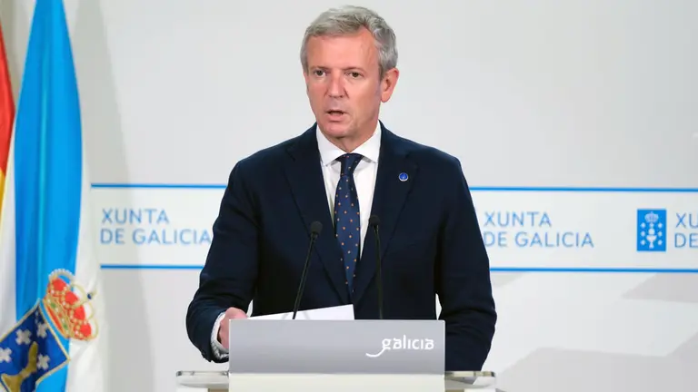 O presidente da Xunta, Alfonso Rueda, na rolda de prensa posterior á reunión semanal do Consello.