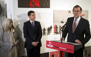 Un momento de la intervención del Rajoy, durante la inauguración de la exposición sobre Borges.