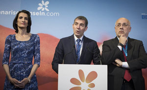 Fernando Clavijo y Mariate Lorenzo, durante la inauguración del estand de Canarias en Berlín.