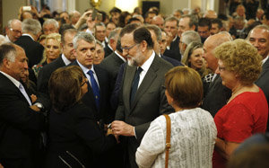 Mariano Rajoy, durante la reunión con los miembros de la colectividad.