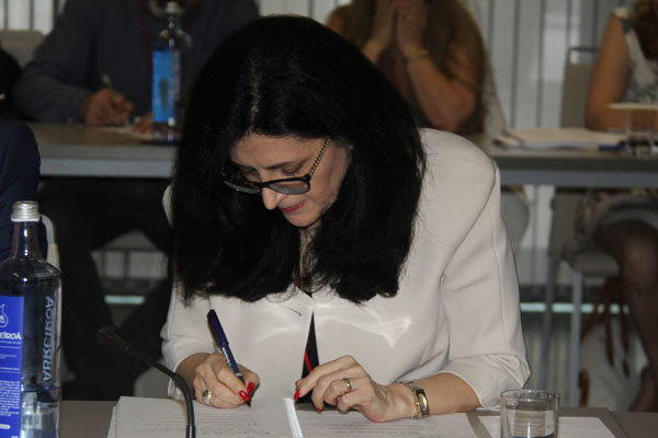 Margarita Ros, tomando notas durante el Pleno del CGCEE.