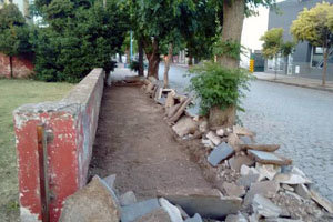 Las obras en la vereda del tinglado.