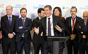 Fernando Clavijo, durante la inauguración del estand de Canarias en Fitur.