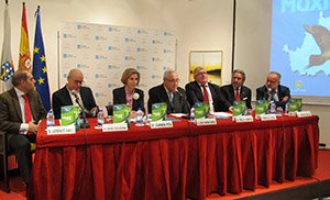 Lorenzo Amor, Xosé Regueira, Carmen Pita, José Ramón Ónega, Félix Porto, Francisco Canabal y Jesús Trillo, durante la presentación del proyecto.