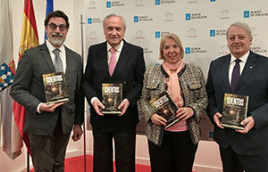 Rogelio Sánchez Molero, José Ramón Ónega, Julia Sáez-Angulo y José Luis Pardo Caeiro, durante la presentación del libro.