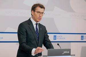El presidente Feijóo, durante la rueda de prensa posterior al Consello de la Xunta de este jueves.