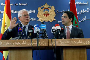 Josep Borrell y Nasser Bourita, en la rueda de prensa conjunta tras su encuentro.