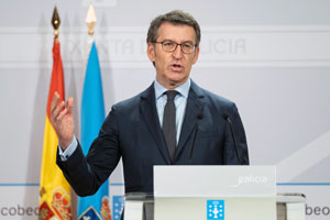 O titular do Goberno galego, Alberto Núñez Feijóo, durante a rolda de prensa posterior á reunión semanal do Consello da Xunta. San Caetano, Santiago de Compostela, 12/06/20.