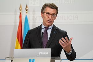 O titular do Goberno galego, Alberto Núñez Feijóo, durante a rolda de prensa posterior á reunión semanal do Consello da Xunta. San Caetano, Santiago de Compostela, 13/01/22.